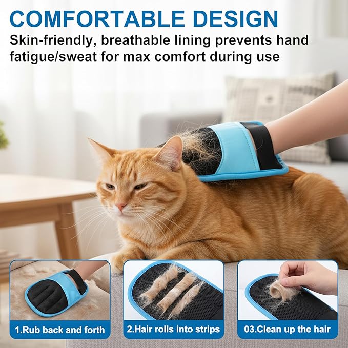 2 PCS Pet Hair Removal Glove for Dogs Cats Reusable Five-Finger Pet Hair Removal Tool Electrostatic Magic Brush Pets Grooming Supplies for Laundry Furniture Couch Carpet Car Seat Home Travel