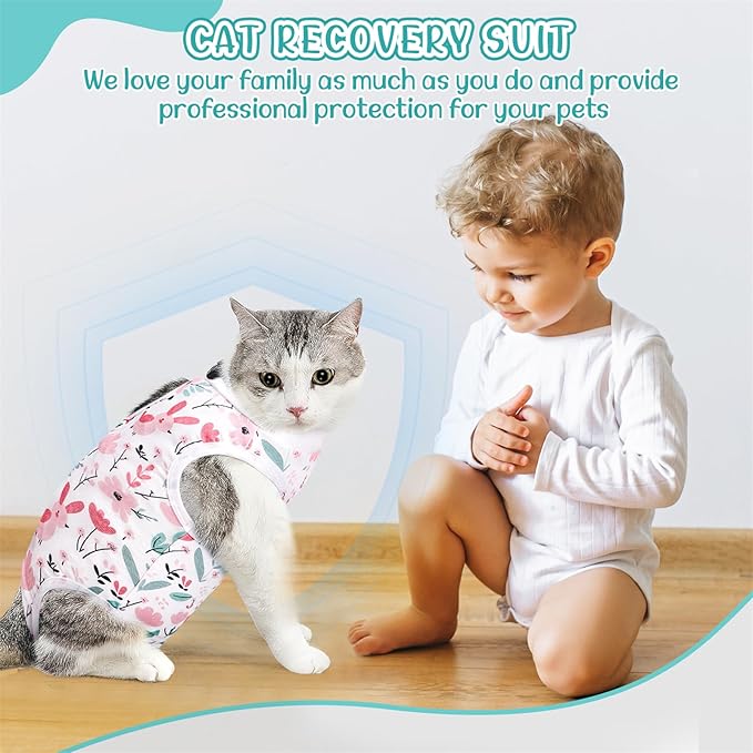 SlowTon Cat Recovery Suit - Cat Onesie for Cats After Surgery Female Male, Kitten Clothes Cats Surgical Spay Suit Abdominal Wounds, E-Collar Alternative Bodysuit Shirt Anti-Licking (White, S)