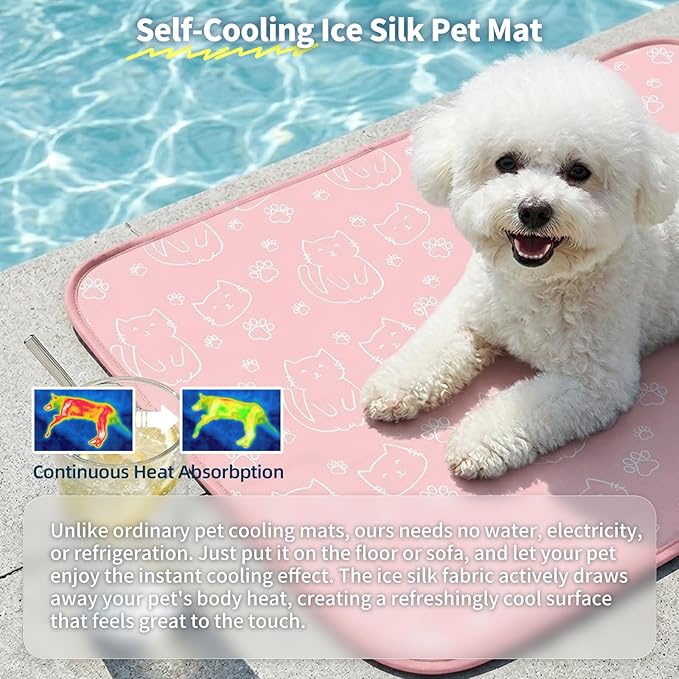 NWK Pack of 4 Pet Cooling Mat for Large Dogs -Q-Max>0.345 Ice Silk Cooling Mat for Dogs & Cats Portable & Washable Pet Cooling Blanket for Summer (4pcs, Pink Cat, 39'' X 27'' X 0.3'')