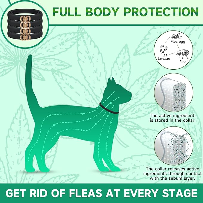 Woyamay 4 Pack Flea Collar for Cats, Cat Flea and Tick Treatment, 32-Month Flea and Tick Prevention for Cats, Waterproof Cat Flea Collar, Adjustable Cat Flea and Tick Collar for Cats Kittens, Black