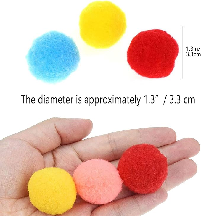 VOVIGGOL 30Pcs 1.3 Inch Cat Toy Balls Soft Kitten Pompom Toys Indoor Cats Interactive Playing Quiet Ball Cats Favorite Toy, Cat Pom Pom Balls for Craft DIY Creative Crafts Decorations (Assorted Color)