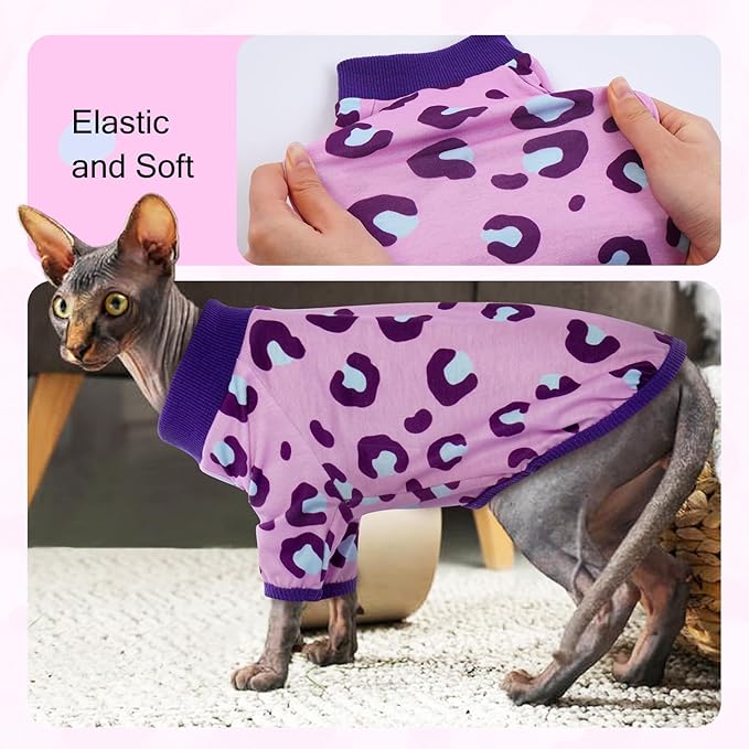 Sphynx Cats Clothes Cat Turtleneck Cotton Sweater Pullover Kitten T-Shirts with Sleeves Cat Pajamas Jumpsuit for Sphynx Cornish Rex, Devon Rex,Small Dog