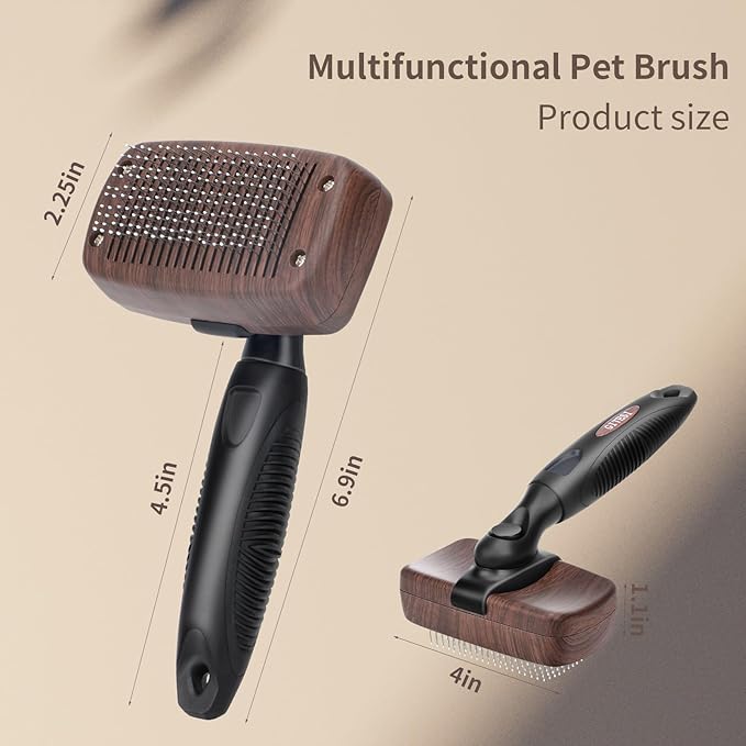 Self-Cleaning Pet Brush for Dogs & Cats - One-Button Hair Removal, Anti-Tangle Grooming Tool for Long & Short Fur