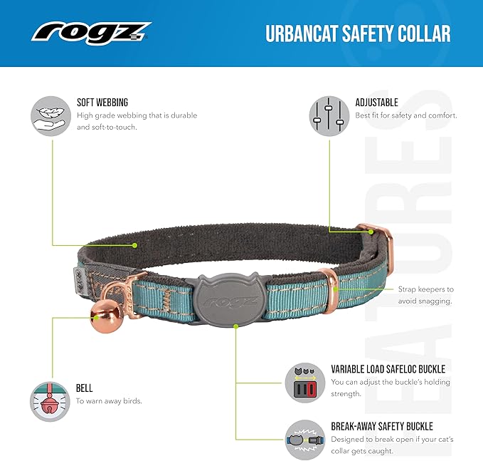 Rogz Urban Cat Safety Collar Small/Medium - Dove Gray