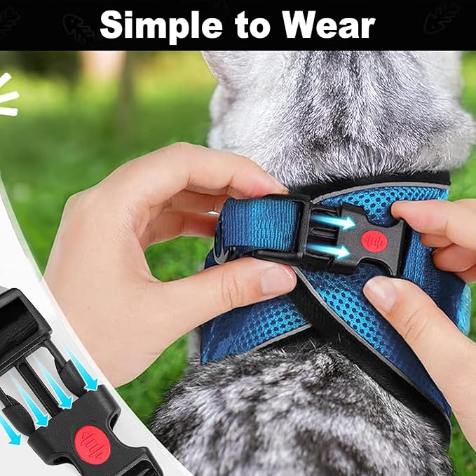 MingXpets Cat Harness and Leash for Walking, Retractable Cat Harnesses and Leash Set Escape Proof, Breathable Soft Kitten Small Large Harness for Travel Training and Walking, Blue, M