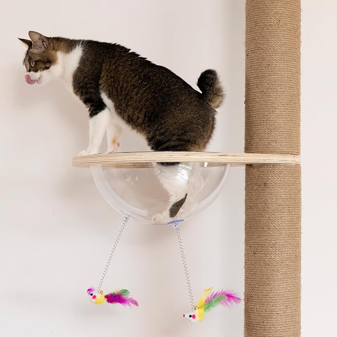Floor to Ceiling Cat Tree Height (50-120.5in) Adjustable Cat Tower 5 Tier Hemp Scratching Post High Cat Tree Sturdy Activity Tree Indoor Outdoor Cat Scratching Post Activity Center