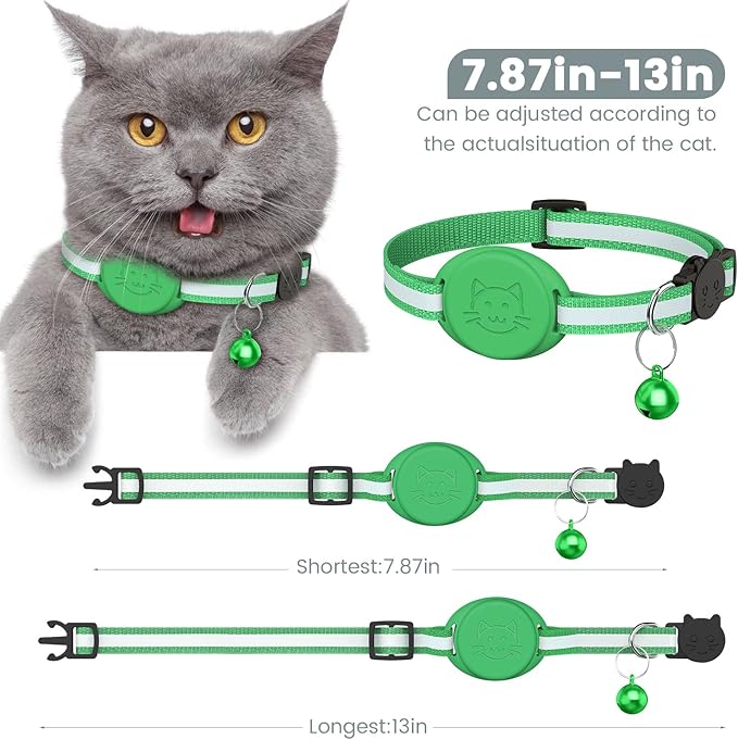 Upgrade Airtag Cat Collar, Reflective Kitten Cat Collar with Bell and Airtag Holder Compatible with Apple Airtags