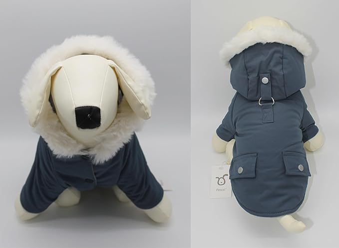 Pet Warm Dog Coat for Winter Dog Clothes Hooded Dog Jacket for Small Puppies Medium Large Dog Cat Clothes Insulated Padded Snow Jacket for Cold Weather Faux Fur (X-Small, Slate Blue)