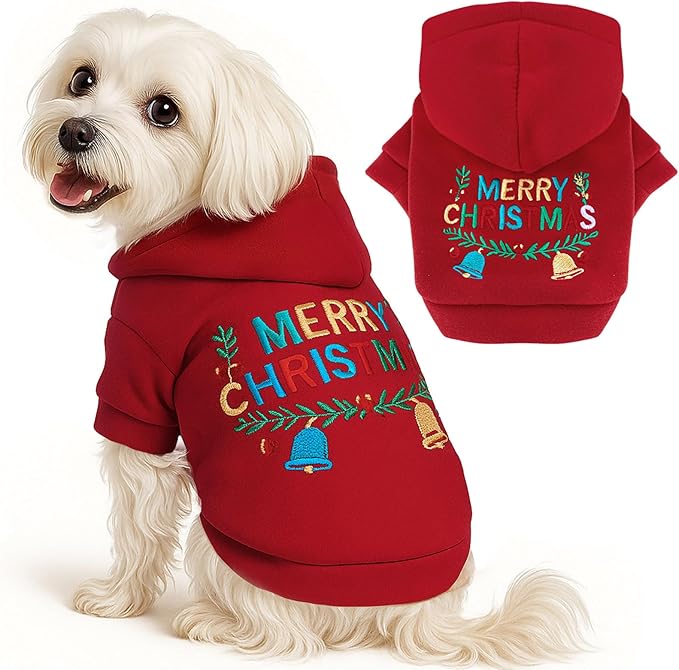 ABRRLO Small Dog Hoodie Clothes Red Christmas Dogs Outfit Warm Fleece Dog Sweater for Small Dogs Cat Boy Girl Cute Puppy Sweatshirt with Leash D Ring Xmas Doggy Costume Chihuahua Yorkie (Red,XL)