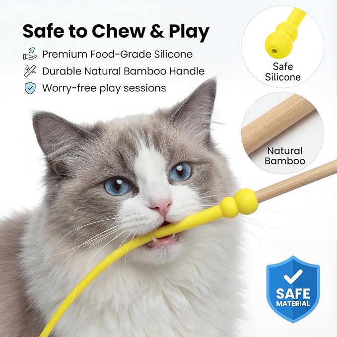 Larrel Silicone Cat Toys Wand, 3 Pcs Cute Colorful Cat Teaser Wand, Lightweight Silicone Cats Wands Toy for Indoor Cats Kittens Chase Exercise