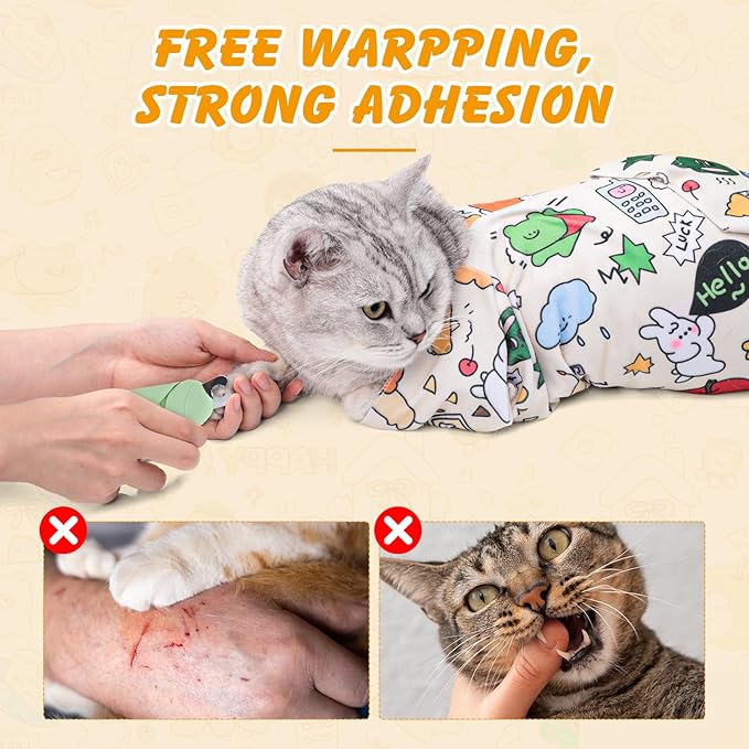 ondware 31.5 in Cat Wrap for Cutting Nails, Self-Adhesive Cat Grooming Wrap Anti-Escape Cat Restraint for Nail Clipping Cat Swaddle Wrap Cat Wrapping Cloth for Pet Cleaning and Beauty (Within 22 lbs)