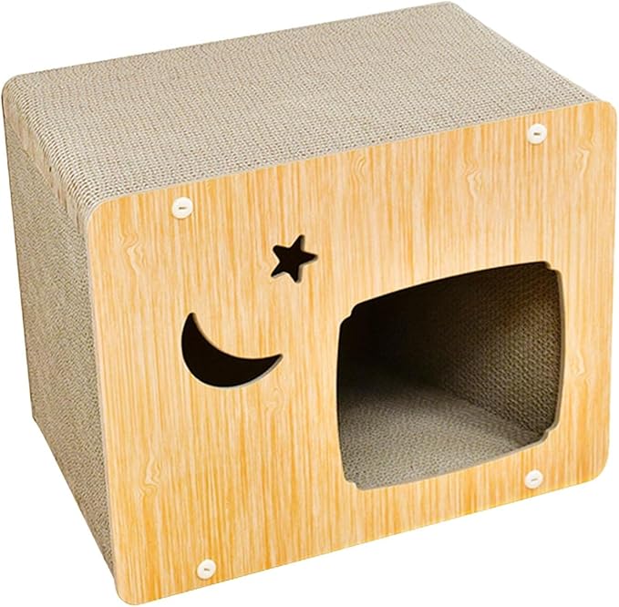 Cat Scratcher House Cat Scratching Board, Wear Resistant Corrugated Paper Grinding Claw Cat Nest Bed Hideout for Indoor Cats Kitten Play, Light Brown, M