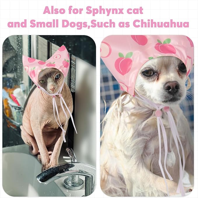 Nanaki Adjustable Cat Shower Cap-Waterproof Sphynx Shower Cap for Cats and Small Dogs Kitten Puppy, Reusable Pet Ear Protection Ear Covers for Bath Grooming Ear Drops Guard