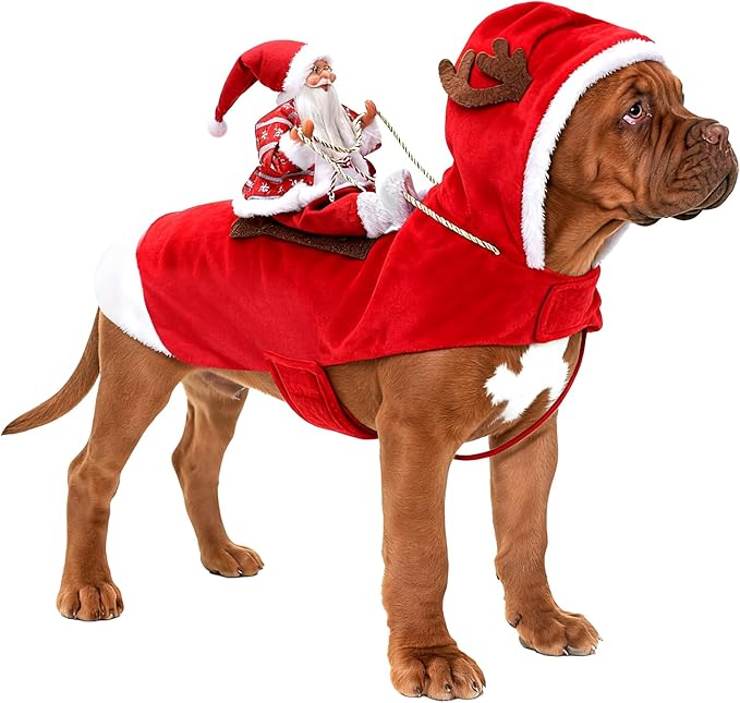BWOGUE Santa Dog Costume Christmas Pet Clothes Santa Claus Riding Pet Cosplay Costumes Party Dressing up Dogs Cats Outfit for Small Medium Large Dogs Cats