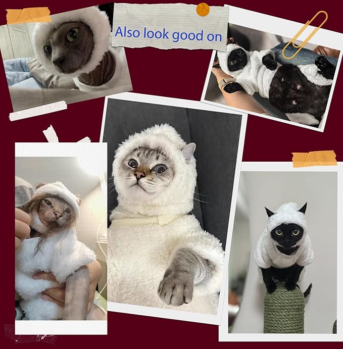 Warm Fleece Lined Winter Clothing for Sphynx & Devon Rex Cats | Soft Faux Lamb Wool | Cozy and Comfortable (Sheep Costume,S About 1.5-2kg/3.3-4.4pounds)