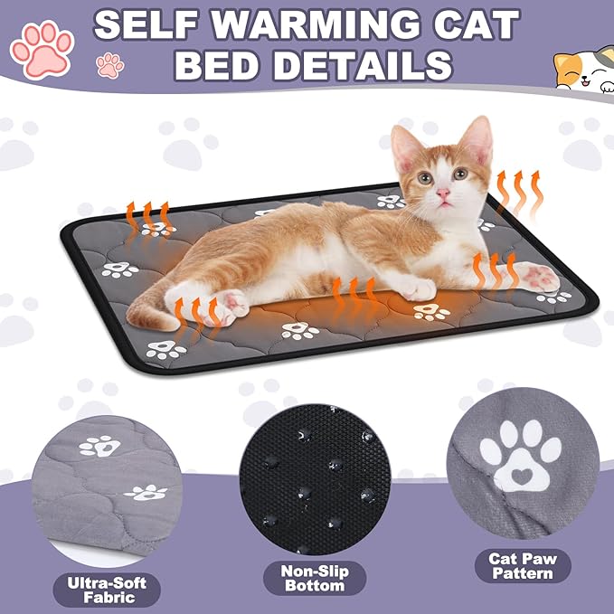 Riakrum 4 Pack 20 x 28 Inches Self Heating Cat Pad Mat Warming Pet Dog Bed Non Slip Washable Cat Kennel Crate Pad with Storage Bag for Indoor Outdoor Small Medium Dog Kitten