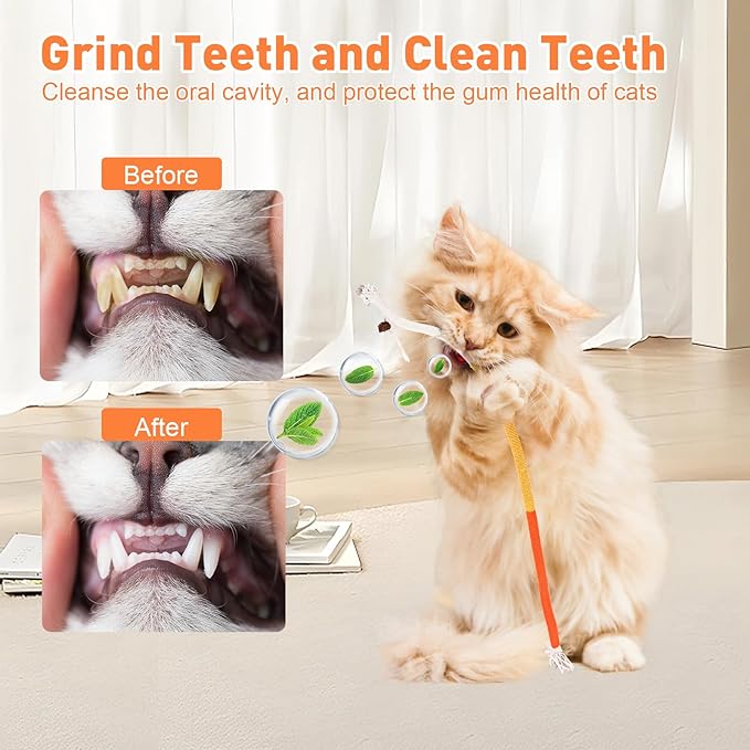 TEAWOO Cat Toys Chew Ropes 3Pcs with Natural Catnip, Safe Teeth Cleaning Toy for Indoor Kittens, Interactive Cat Kitty Toys for All Breeds (27.56 Inches, 3 Bags of Catnip Included)