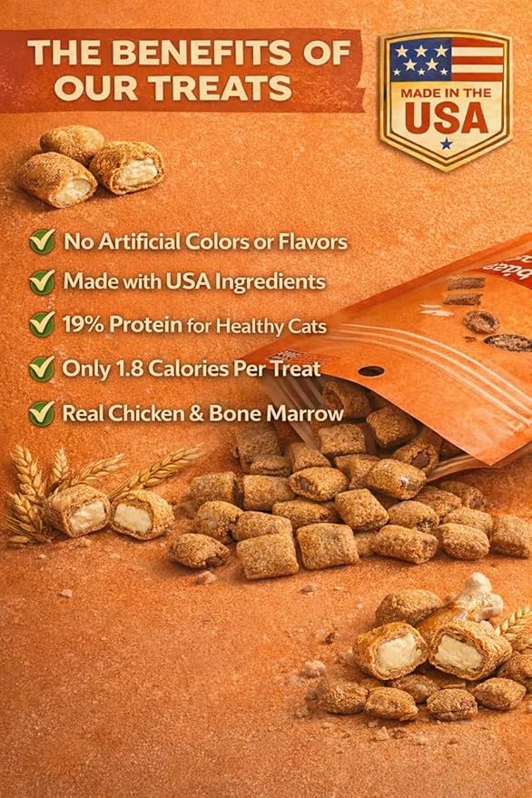 Chicken Cat Treats Bundle - Crunchy Soft Filled Bites + Lickable Puree Squeeze Tube - Healthy Training Treats Indoor Cats Kittens Senior - Low Calorie Food Topper No Artificial Flavors Wheat Soy Free