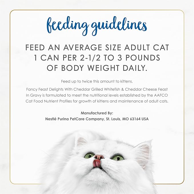 Fancy Feast Purina Delights with Cheddar Grilled Whitefish and Cheddar Feast in Wet Cat Food Gravy Cat Food - 3 oz. Cans (Pack of 48)