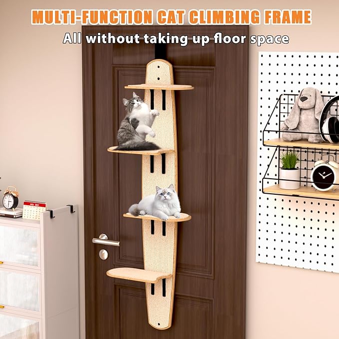 Door Hanging Cat Tree, 4-Tier Door-Above Cat Tree for Indoor Cats, Space-Saving Vertical Cat Furniture, Easy to Install Without Tools - Holds Up to 30 lb