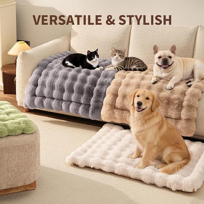 SOMAHE Cat & Dog Bed Mat, Soft Plush Faux Fur Kneading Pet Bed for 2 Cats or Small Dogs, Machine Washable Cat Sleeping Pad, Non-Slip Fluffy Pet Rug for Indoor Cats Kittens & Small Dogs, 27x20 In White