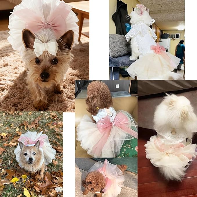 Summer Pet Dress for Small Dogs Cats, Ice Silk Cotton Floral Print Tutu Skirt with Built-in D-Ring, Breathable Sleeveless Puppy Kitten Outfit for Daily Walk and Photo (Pink-Tutu, Small)