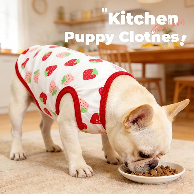 PETCARE Cartoon Dog Shirts for Small Dogs Cute Dog Clothes Red Strawberry Tshirt Soft Cotton Puppy Pajamas Breathable Sleeveless Pet Tank Top Spring Summer Dogs Clothes for Chihuahua Yorkie Shih Tzu