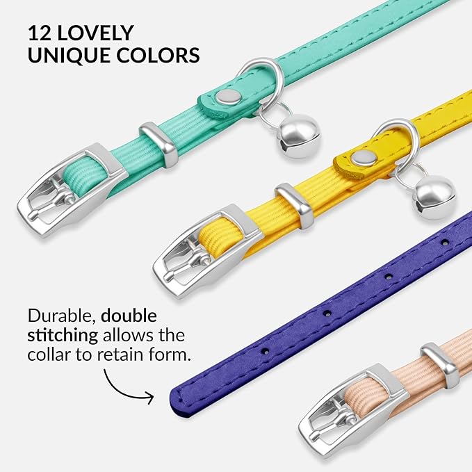 CollarDirect Leather Cat Collar with Removable Bell – Safety Elastic Strap (Breakaway Alternative) – Kitten Collar for Small & Big Boy & Girl Cats