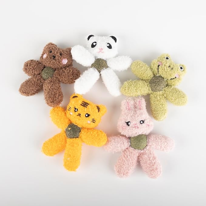 Cat Toys with Catnip Kitten Chew Bite Supplies Boredom Relief Fluffy Kitty Teeth Cleaning Chewing Cat Lovers Interactive Plush Gift (Tiger&Frog)
