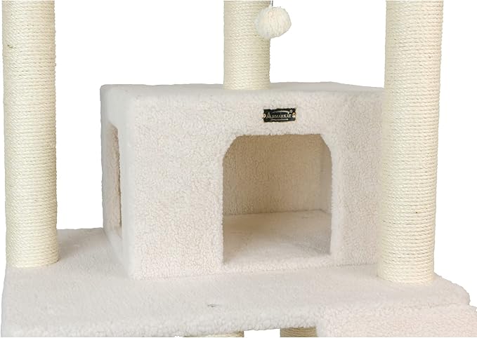 Armarkat B8201 Classic Real Wood Cat Tree in Ivory, Multi Levels with Ramp, Three Perches, Rope Swing, Two Condos