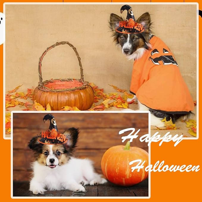 Halloween Adjustable Witch Pet Hat for Cats Dogs Pumpkin Pattern Pet Hat for Small and Medium Cats Dogs Halloween Funny Head Accessories