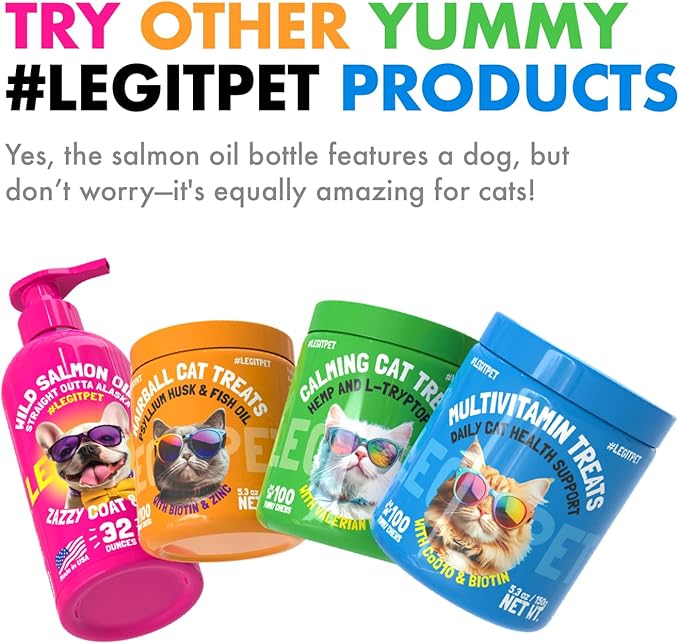 LEGITPET Cat Multivitamin Crunchy Treats – Daily Vitamins for Cats with Taurine, Omega 3 & L-Lysine – Immune, Skin & Coat, Heart & Brain Support – Chicken Flavor, 500 Crunchy Pillows