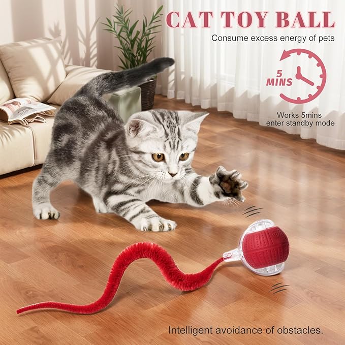 2 PCS Interactive Cat Toys for Indoor Cats, Fast Rolling on Carpet Flash and Motion Activated Cat Balls for Bored Indoor Cats