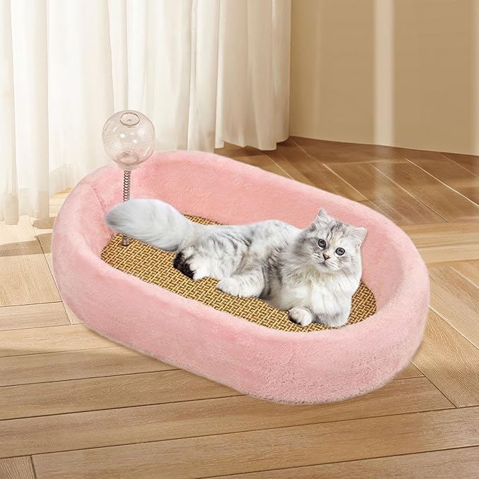 Baoblaze Kitten Bed Oval Cats Scratch Pad Furniture Protector with Ball Play Chasing Sofa Protection Training Toys Cat Scratcher Board, Pink
