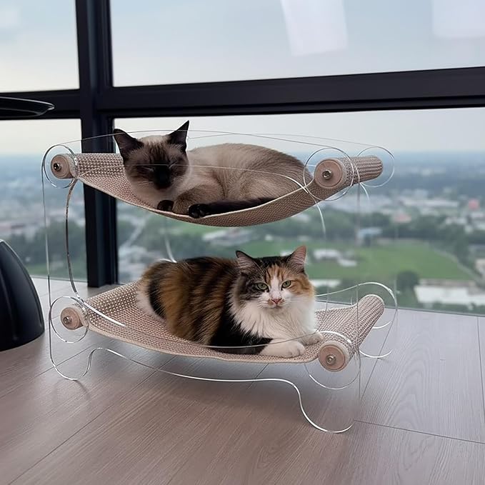Cat bunk beds Cozy Acrylic cat Hammock Bed with sisal Scratcher - Double-Layer Hammock for Indoor Cats and Small Dogs - Soft & wear-Resistant