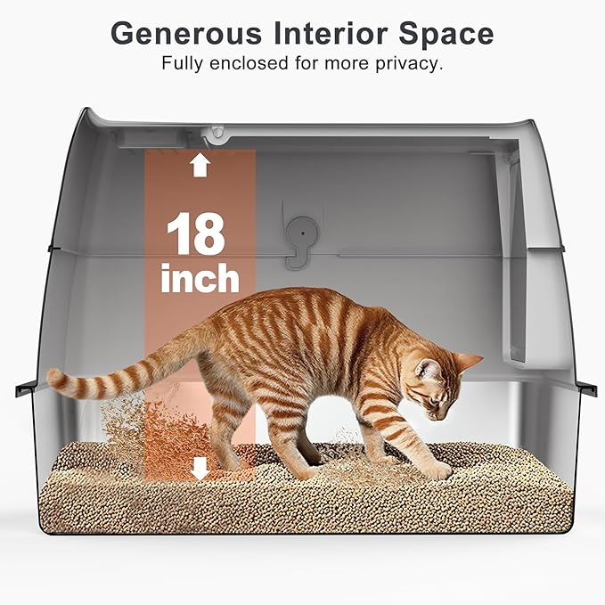 XL Extra Large Stainless Steel Litter Box with Lid, Metal Cat Litter Boxes for Big Cats Enclosed, Metal Litter Box with Litter Scoop Set, Non-Sticky, Anti-Urine Leakage, 24"*16"*18", Silver Gary