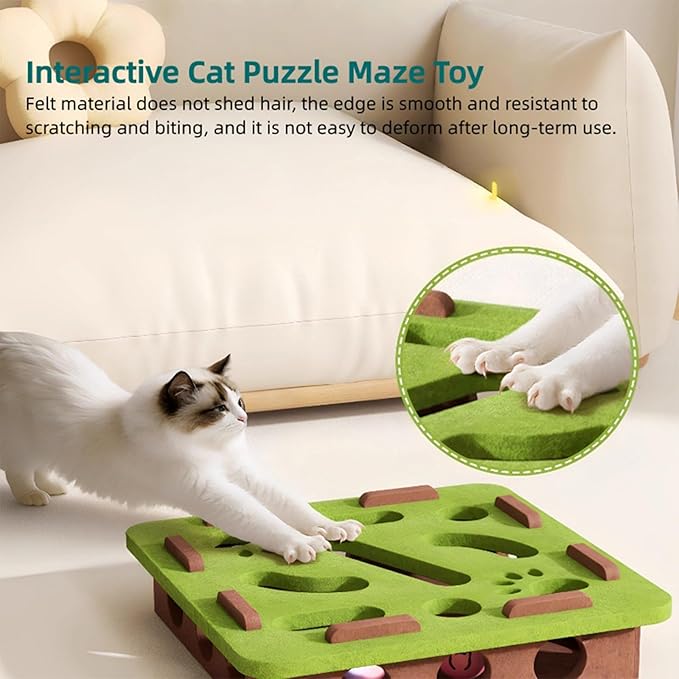 1 Pack Interactive Cat Puzzle Maze Toy – Felt Hide & Seek Self-Play Toy for Indoor Cats/Kittens, Encourages Natural Hunting Instincts, Fun Exercise to Cure Boredom & Mental Stimulation