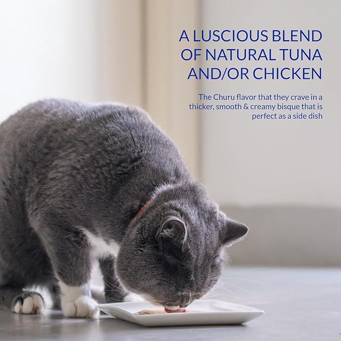 INABA Churu Bisque for Cats, Creamy Lickable Purée Side Dish with Vitamin E, 1.4 Ounces per Pouch, 12 Pouches, Chicken Recipe
