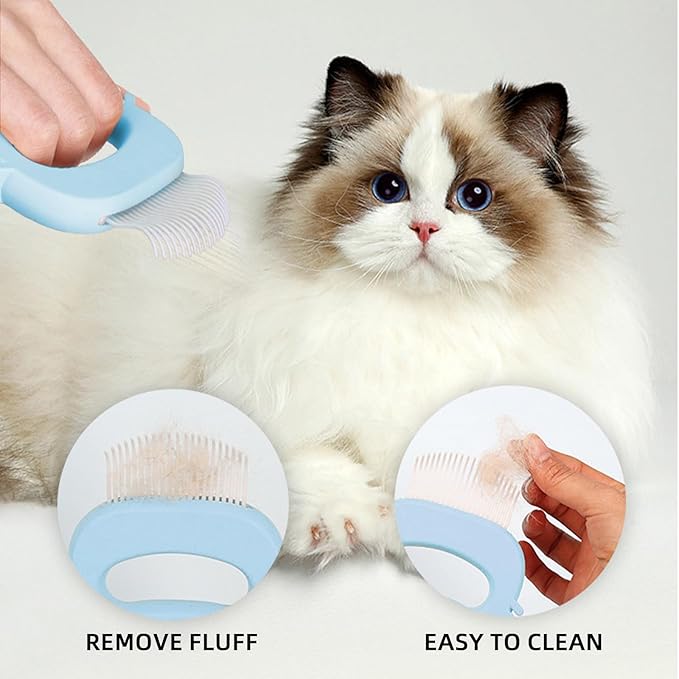 Blue Cat Comb Cute Cat-shape Pet Hair Removal Massaging Shell Comb Soft Deshedding Brush Grooming and Shedding Matted Fur Remover Dematting tool for Long and Short Hair Cat Dog Puppy Bunny