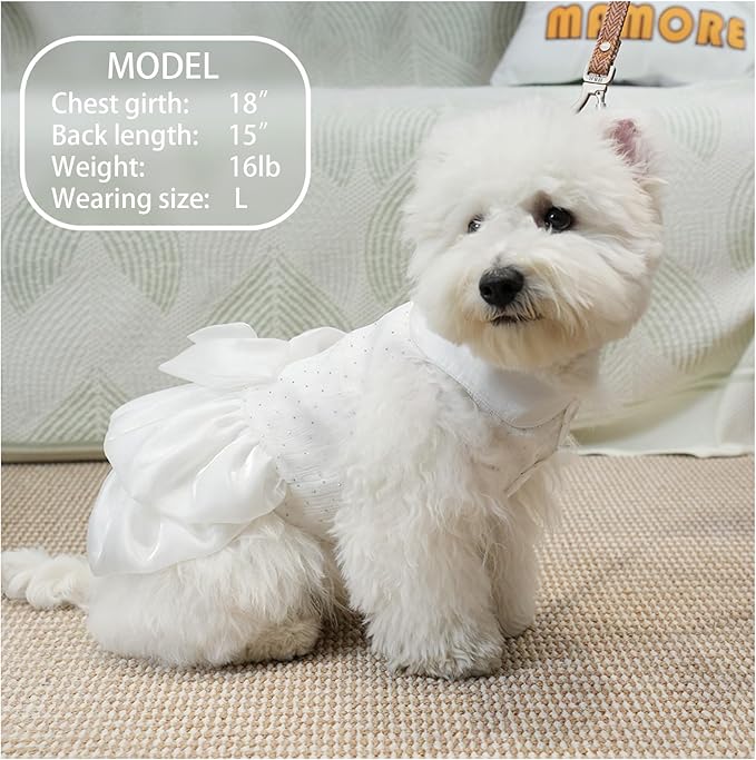 Dog Dress,Pet Wedding Dress Princess Formal Tutu Skirt with Bowknot,Puppy Birthday Party Outfit Apparel Girl for Small Dogs Cats (White, X-Large)