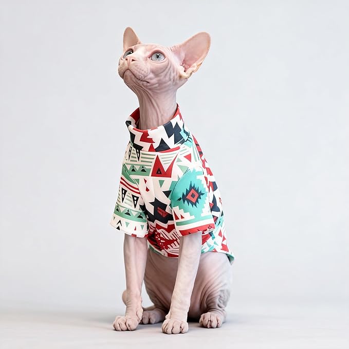 Sphynx Cat Clothes for Cats Only, Graphics Printed Hairless Sphinx Cat Clothes T-Shirts Sweatshirt with Sleeves, Soft Kitten Shirts Pet Apparel for Devon Rex and Cornish Rex,Mint,XL