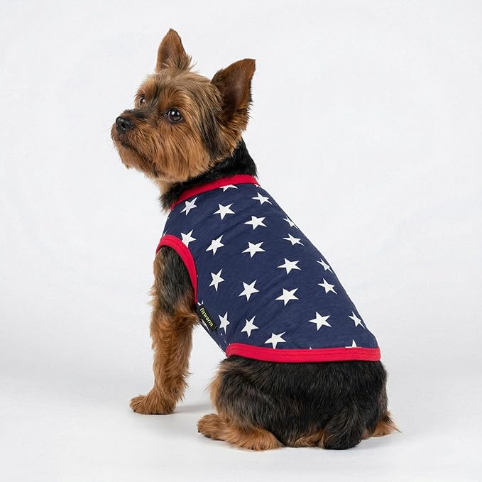 Fitwarm Patriotic Star Dog Shirt for 4th of July, Memorial Day, Independence Day, Holiday Dog Clothes for Small Dogs Boy Girl, Pet Cat Outfit, 100% Breathable Cotton, Red, Navy Blue, White, XXL