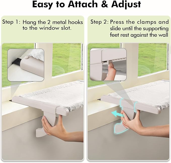 Zoratoo Window Sill Mount Cat Perch for Indoor Cats, One-Step Sliding Clamping Slot Adjustment Cat Hammock with Washable Cover, No Suction Cups Pet Bed for Windowsill & Bedside (Medium)