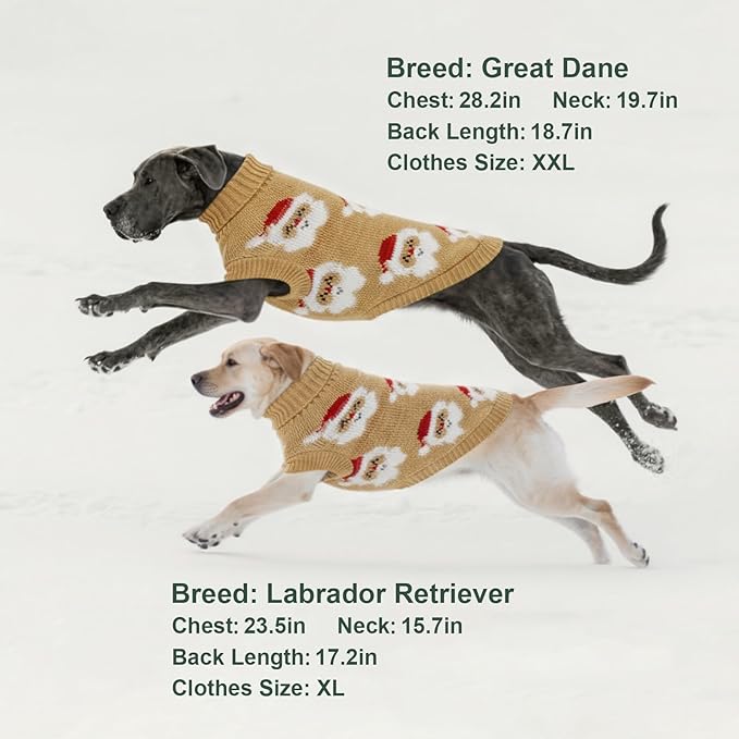 Dog Sweater Knitted for Small to Large Dogs Boy Girl, Classic Turtleneck Dog Christmas Sweaters, Warm & Soft Santa Claus Pet Clothes for Winter (Brown, 2XL)