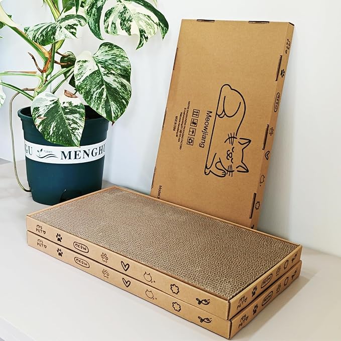 Cat Scratcher Lounge 3-Pack - 18" Corrugated Cardboard Cat Bed & Scratch Pad Set, Eco-Friendly Scratching Toy with Catnip for Indoor Cats & Multi-Cat Homes