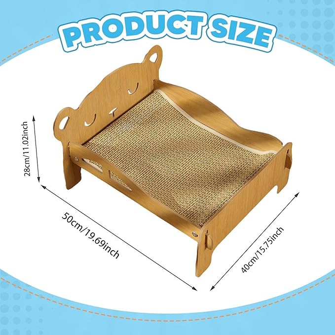 Cat Scratcher Bed Bear Head Design Wood Scratching Board Elevated Hammock Lounge Furniture Protector for Cats Small Dogs