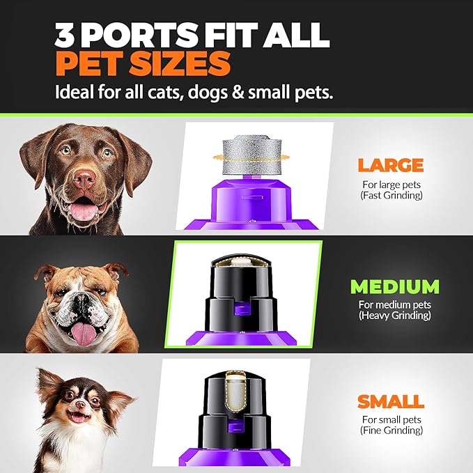 Whisper Quiet Dog Nail Grinder with 4 LED Lights, Safe & Stress-Free for Sensitive Dogs of All Breeds & Sizes, 3 Grinding Bits, 3-Speed, Pet Nail Trimmers, Rechargeable Painless Grooming Kit Purple