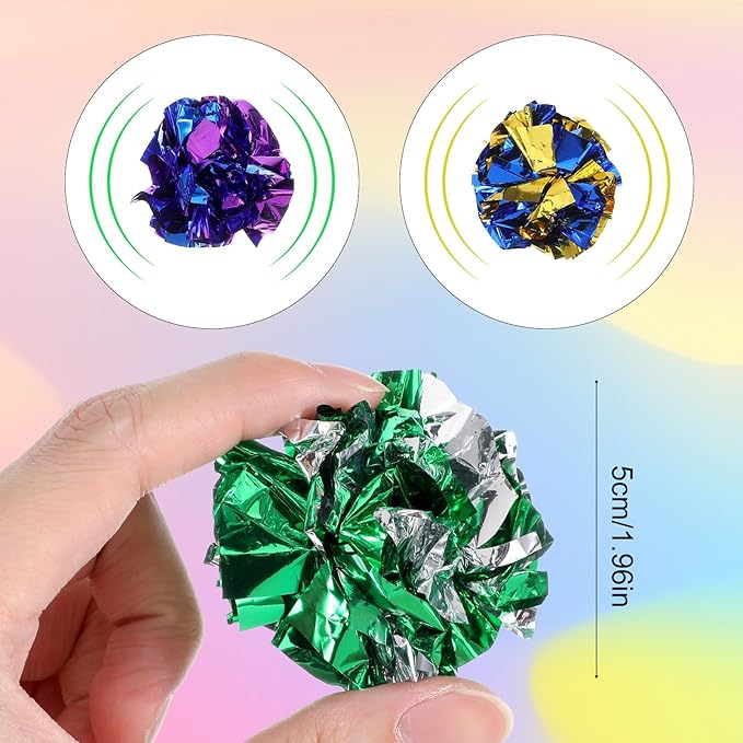 150 Pcs Cat Crinkle Toys, 2-Inch Crinkle Balls for Cats, Colorful Mylar Cat Balls for Indoor Cats, Interactive Ball for Chase, Pounce, and Exercise