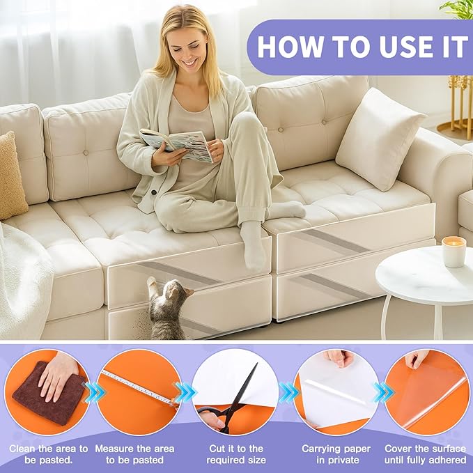 4 Pcs Anti Cat Scratch Furniture Protector Clear 17.8 * 197 Single-Sided Sticky Couch Protector for Cats, Flexible Couch Corner Guard Under Cats Claw for Corner Door Walls Bed