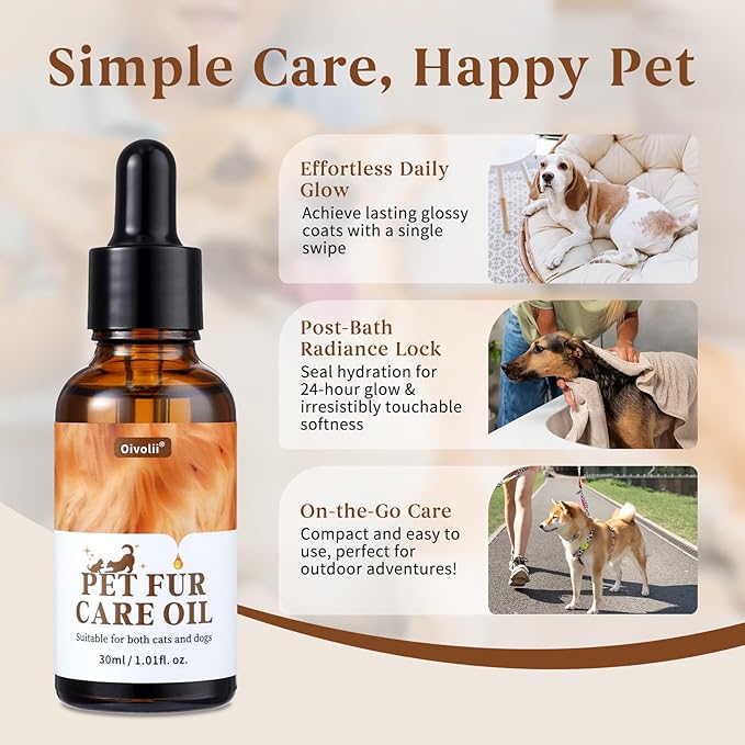 Pet Fur Care Oil Detangles, Reduces Shedding Leave-in Conditioner for Dogs & Cats – Strengthen, Moisturize & Restore Natural Luster to Your Pet’s Coat, 1.01 fl. Oz